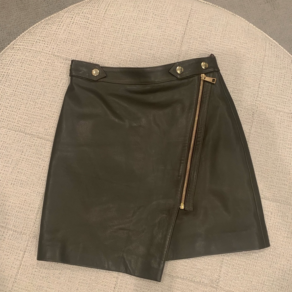 Vanessa Bruno Brown Lambskin Leather Mini Skirt Sz 34